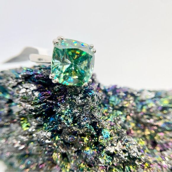 14 Carat Cushion Cut Moissanite Ring Huge Cocktail Statement Wedding Ring - Picture 10 of 11